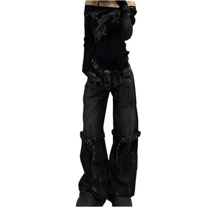 Black Women's Jeans High Waist Hip Hop Straight Fashion