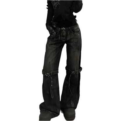 Black Women's Jeans High Waist Hip Hop Straight Fashion