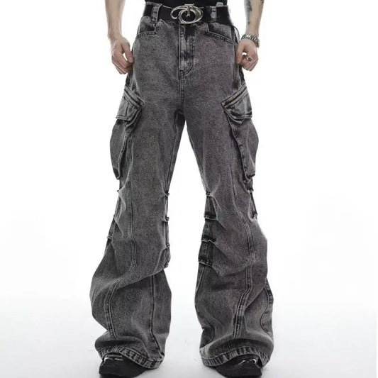 STREET Retro washed hip hop high street straight leg jeans for men and women