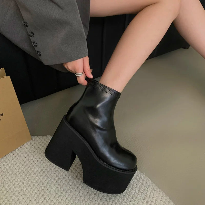 Black Boots Rock Shoes Woman