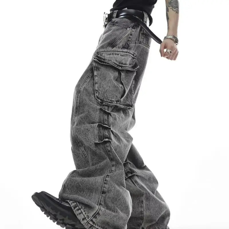 STREET Retro washed hip hop high street straight leg jeans for men and women