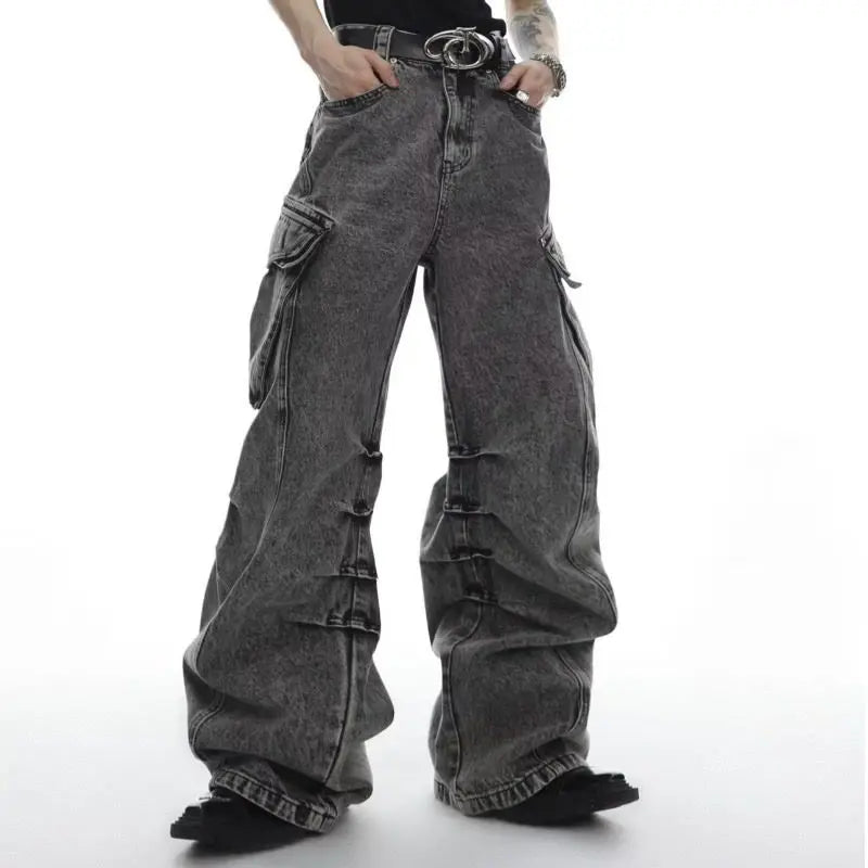 STREET Retro washed hip hop high street straight leg jeans for men and women