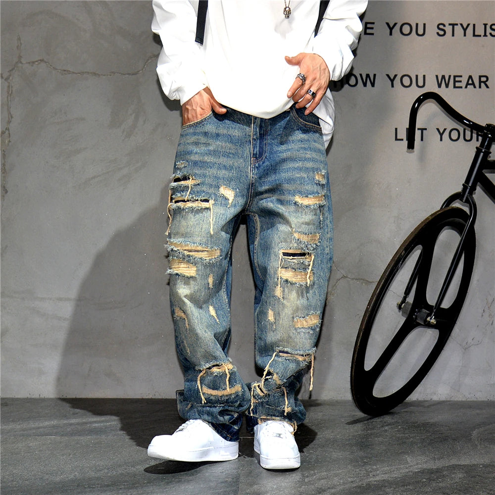 STREET Wide-leg denim pants,MEN